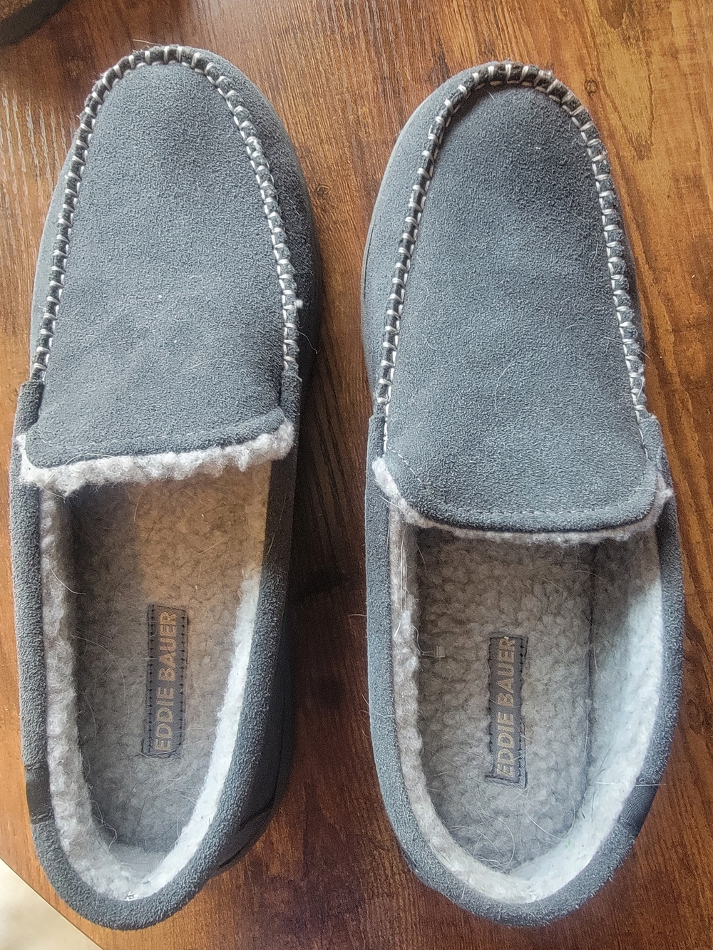 Eddie Bauer Gray Suede Slip-On Moccasins with Fleece Lining